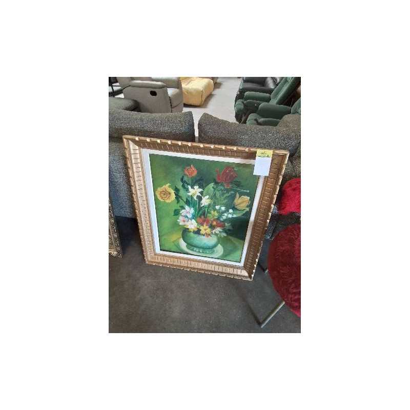 HUILE SUR TOILE BOUQUET DE FLEURS CADRE DORÉ 