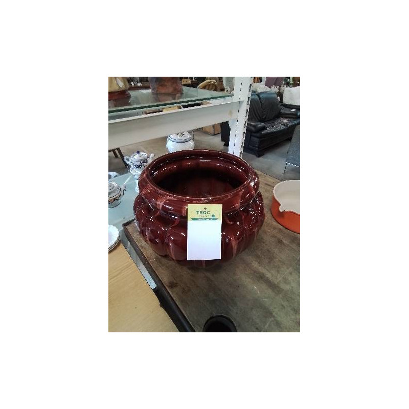 CACHE POT CÉRAMIQUE ÉMAILLÉE ROUGE EN L\'ÉTAT 