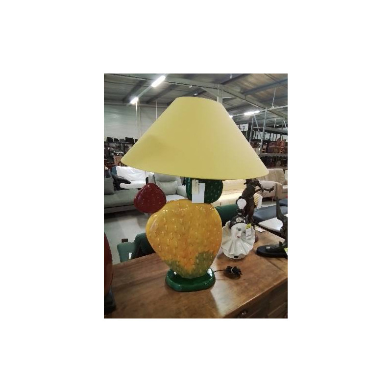 LAMPE CACTUS FRANCOIS CHATAIN CÉRAMIQUE JAUNE VERT ROUGE AJ JAUNE EN L\'ÉTAT 