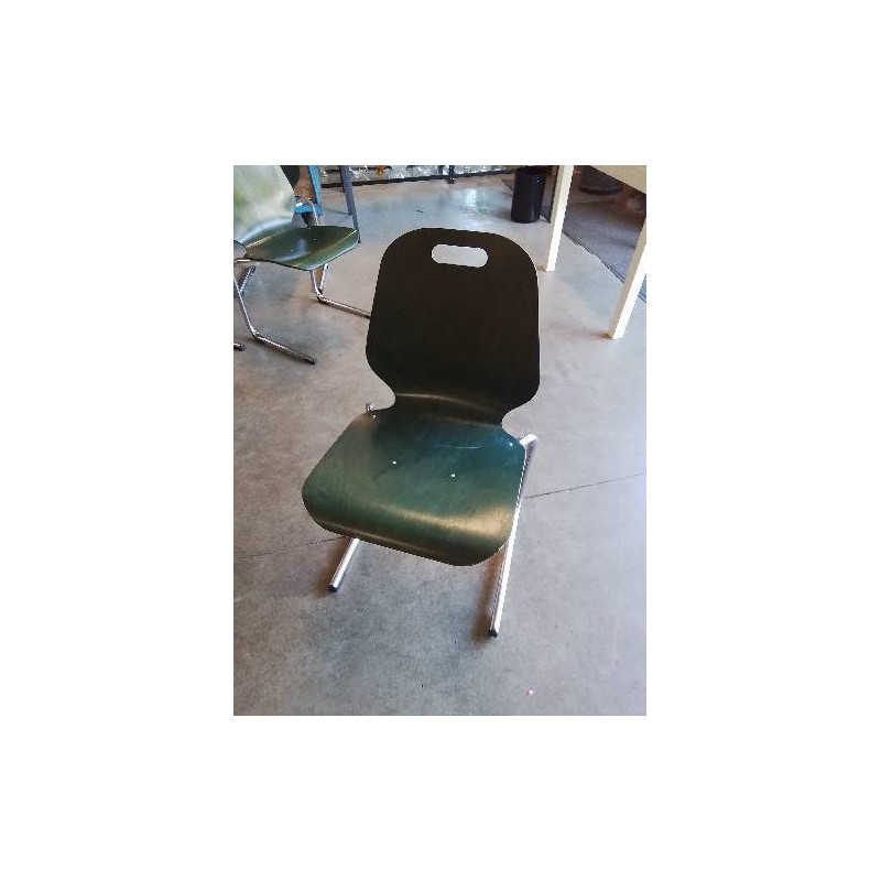CHAISE D’ACCEUIL A POIGNÉE PIÈTEMENT MÉTAL CHROMÉ ASSISE BOIS VERT SOUVIGNET