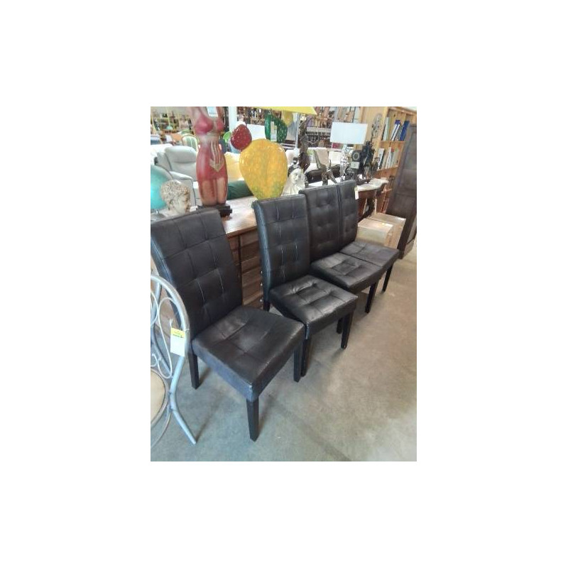 4 CHAISES PU NOIR PIÈTEMENT BOIS NOIR