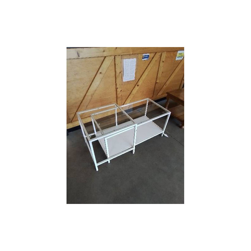 2 TABLES BASSES GIGOGNES PIÈTEMENT MÉTAL BLANC PLATEAUX VERRE