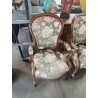 FAUTEUIL ACAJOU CAPITONNÉ TISSU DÉCOR AUX ROSE NAPOLÉON III EN L\'ÉTAT 