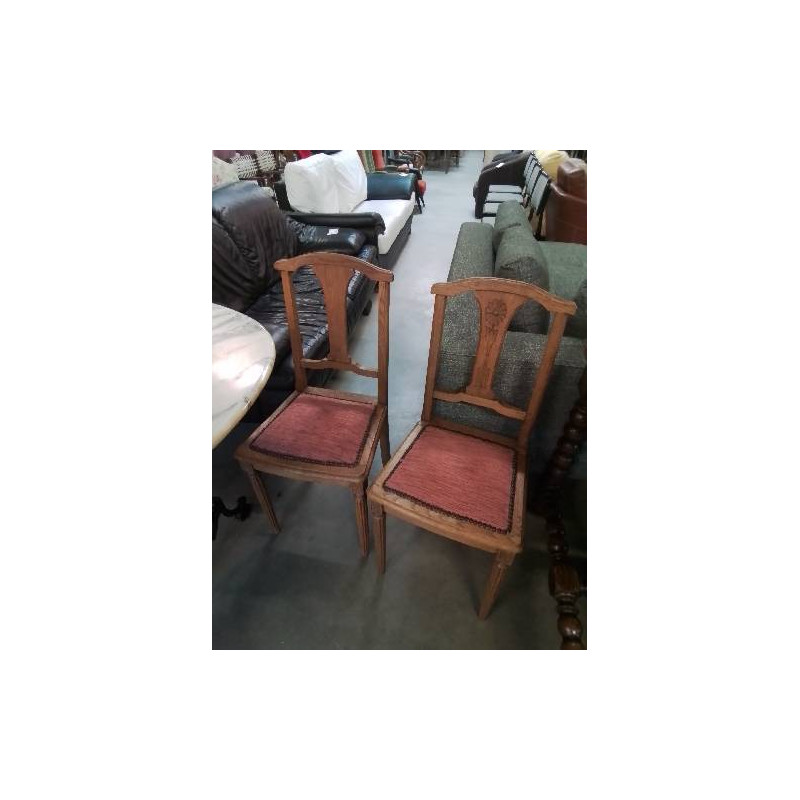 PAIRE DE CHAISES BOIS GRAVÉ ASSISE CAPITONNÉ VIEUX ROSE ANNÉES 40