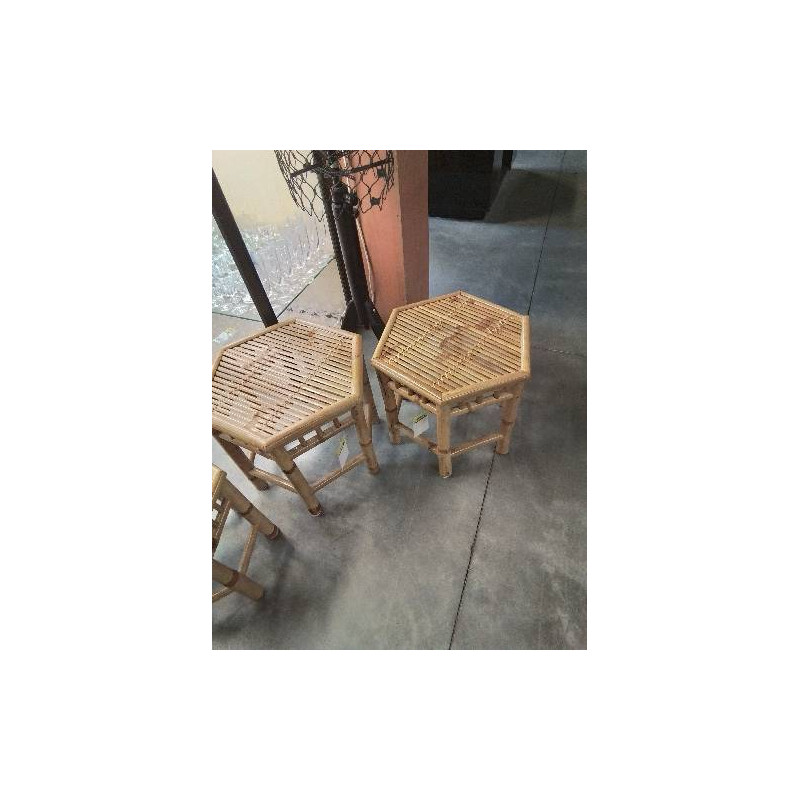 TABLE BASSE HEXAGONALE BAMBOU ET VANNERIE 