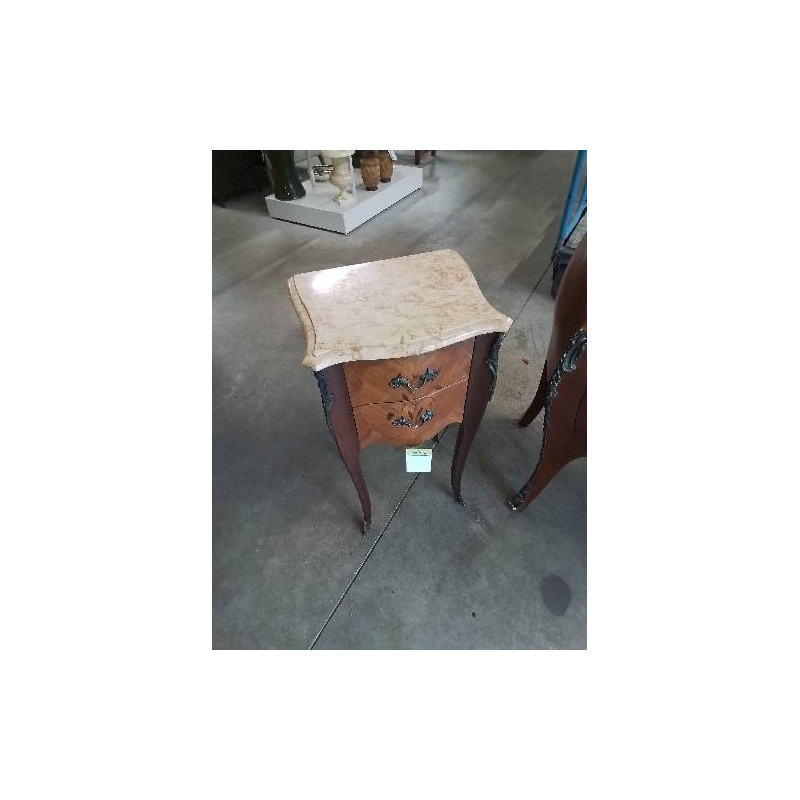 COMMODE BOIS DE ROSE MARQUETÉ GARNITURES BRONZE 2 TIROIRS DESSUS MARBRE STYLE LOUIS XV