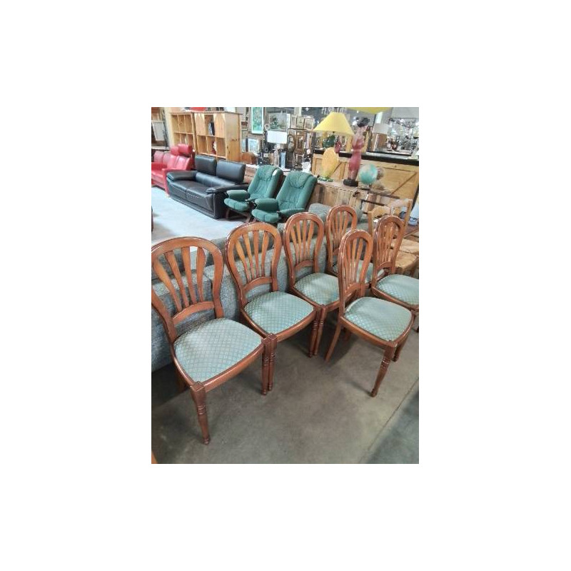6 CHAISES CINTRÉ DOSSIER A BARREAUX VERTICAUX ASSISE CAPITONNÉ TISSU VRT