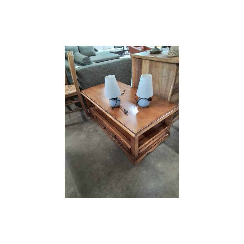 TABLE BASSE RECTANGULAIRE BOIS CLAIR 2 NIVEAUX 1 TIROIR 