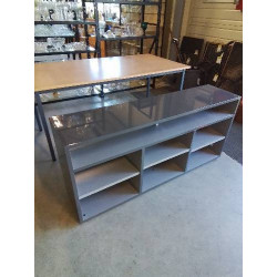 MEUBLE TV BAS BOIS GRIS LAQUÉ 7 NICHES HABITAT 