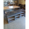 MEUBLE TV BAS BOIS GRIS LAQUÉ 7 NICHES HABITAT 