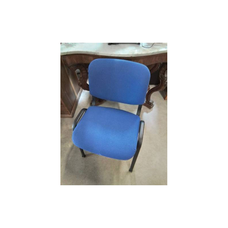 CHAISE D’ACCEUIL PIÈTEMENT MÉTAL NOIR ASSISE ET DOSSIER TISSU BLEU 