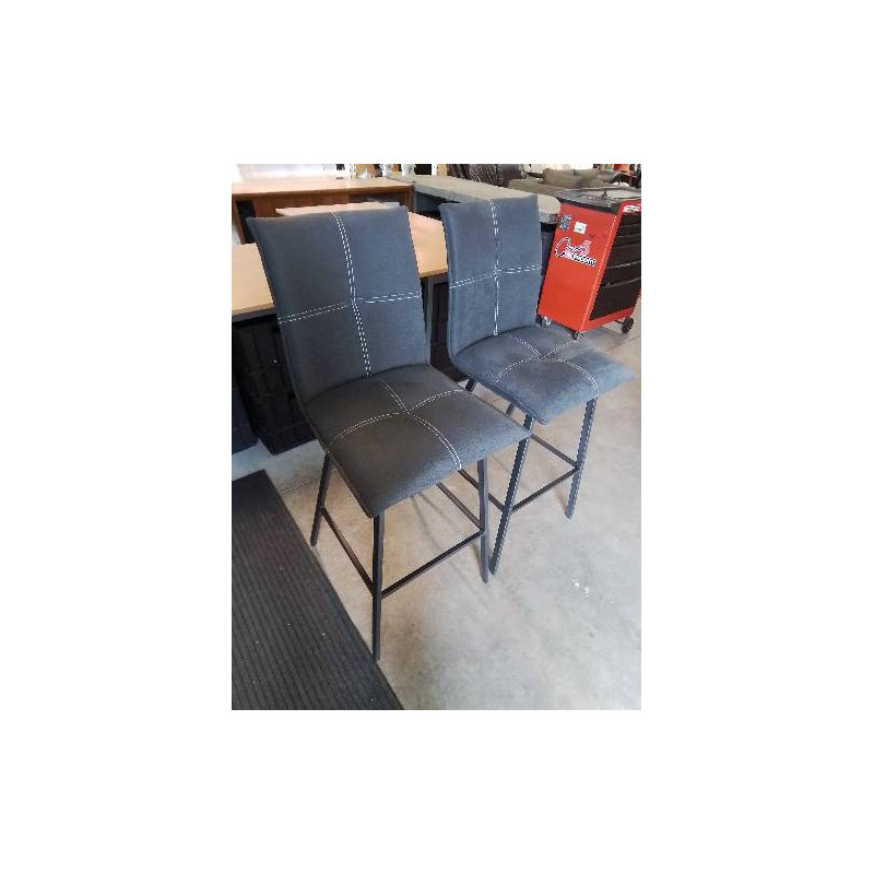 PAIRE DE TABOURETS DE BAR PIÈTEMENT MÉTAL GRIS ASSISE TISSU GRIS