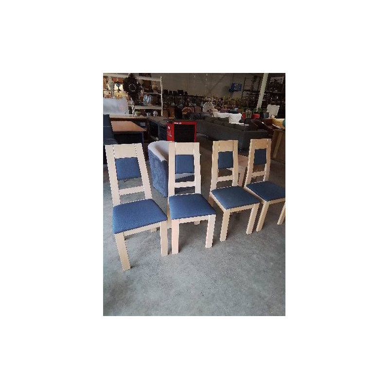 4 CHAISES PIÈTEMENT BOIS CLAIR ASSISE ET DOSSIER CAPITONNÉ TISSU GRIS
