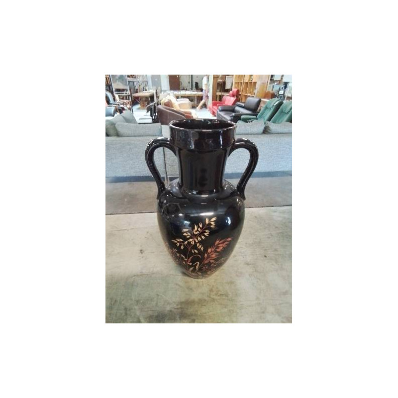 VASE 2 ANSES CÉRAMIQUE NOIR AUX ÉPIS  ST CLÉMENT 