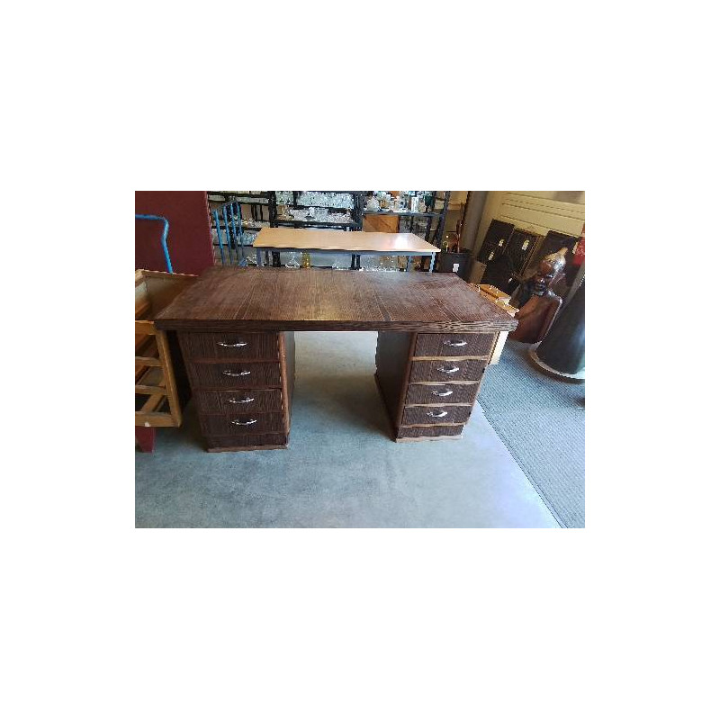 BUREAU A CAISSON ART DÉCO PALISSANDRE 5 TIROIRS 1 PORTE 