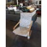 FAUTEUIL BOIS CLAIR TISSU ECRU AUX FEUILLES 