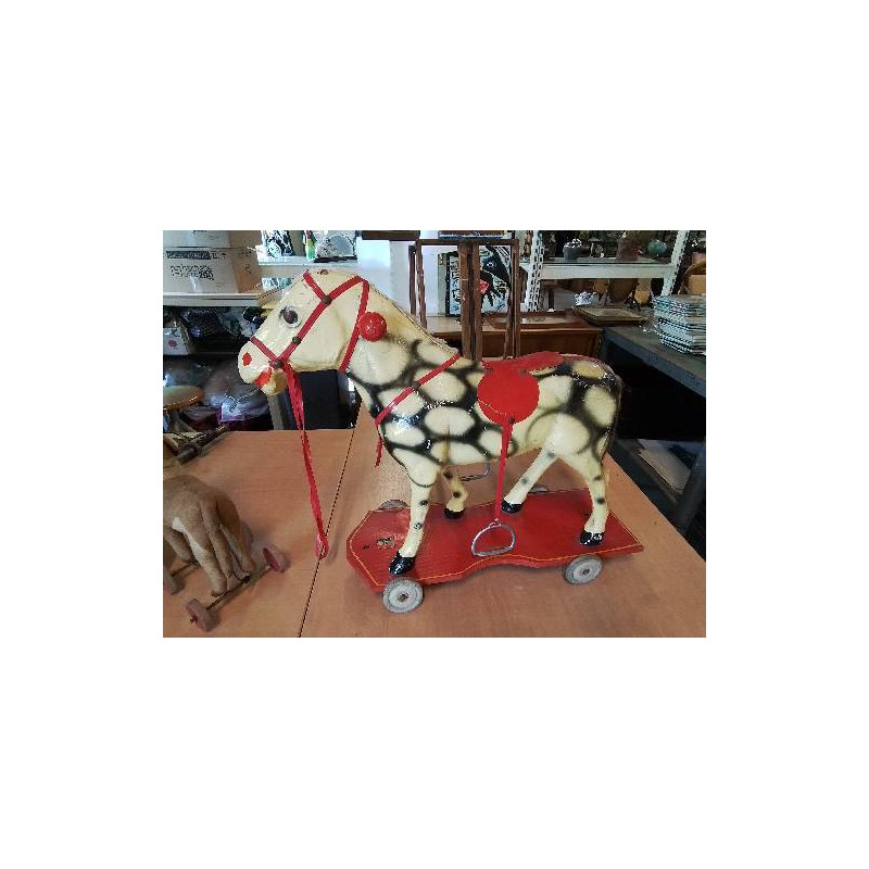 CHEVAL A ROULETTES CARTON BOUILLI LE FAVORI ANNÉES 50 EN L’ÉTAT 