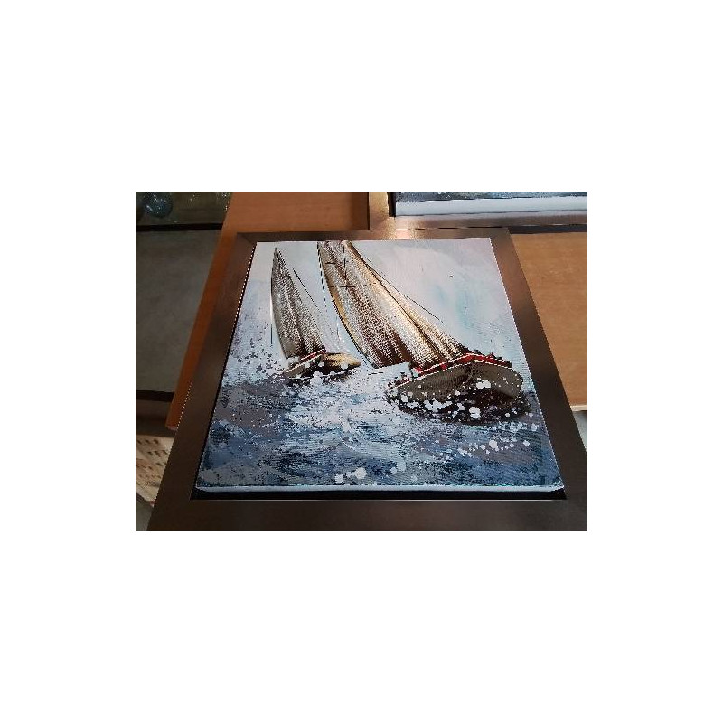 TABLEAU VOILIERS ENCADREMENT BOIS LAQUÉ 50X50