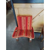 TABOURET DE CHAMELIER BOIS GARNITURES LAITON TISSU ROUGE AVEC COUSSIN