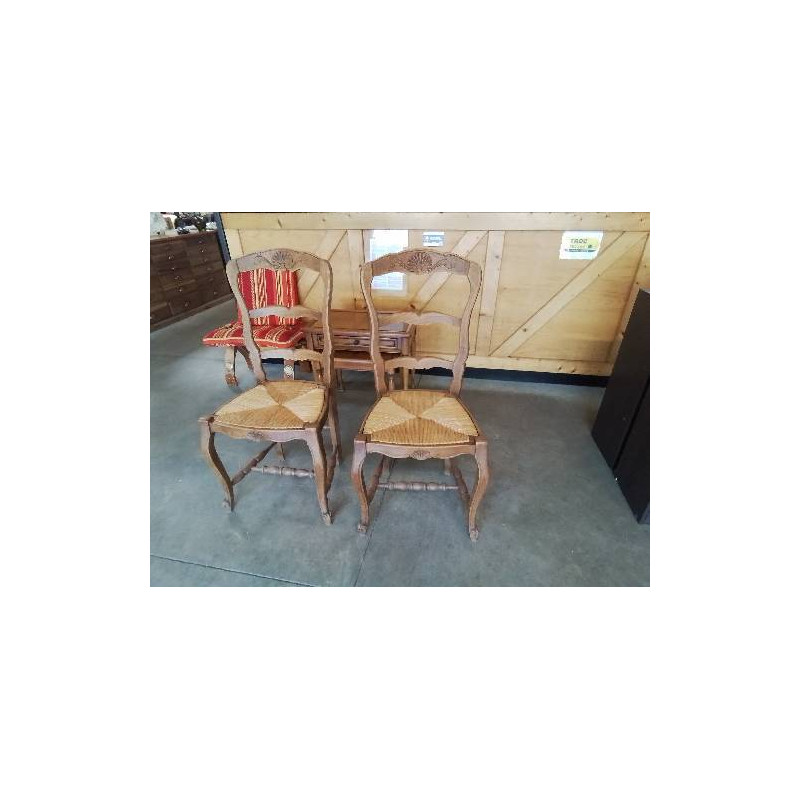 8 CHAISES BOIS PAILLÉ A ENTRETOISE HAUT DOSSIER COQUILLE STYLE RÉGENCE 