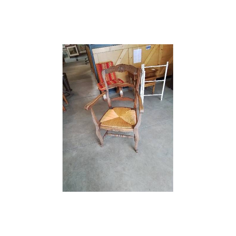 FAUTEUIL DE CHEMINÉE BOIS PAILLÉ A ENTRETOISE COQUILLE 