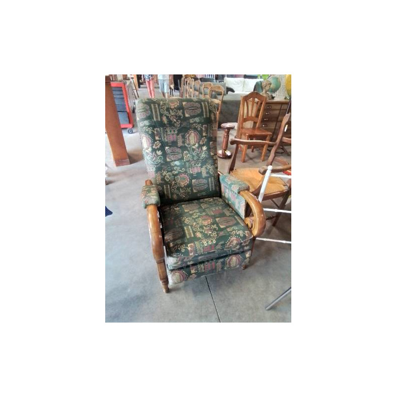 FAUTEUIL RELAX TISSU VERT ACCOTOIRS BOIS 