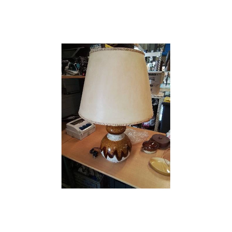 LAMPE CÉRAMIQUE  OCRE AJ ECRU ANNÉES 70 