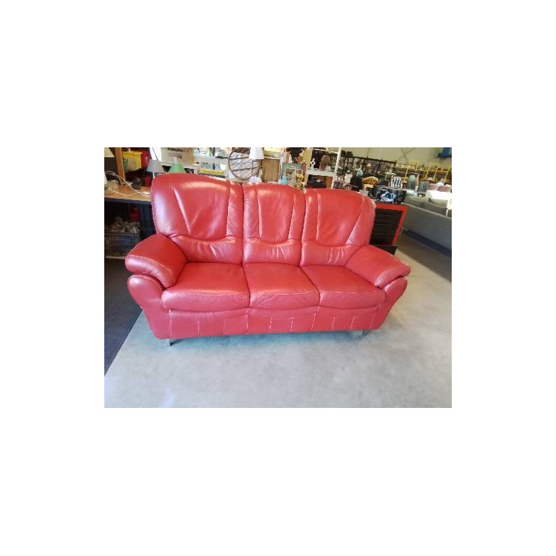 CANAPÉ CUIR ROUGE PIEDS METAL CHROMÉ
