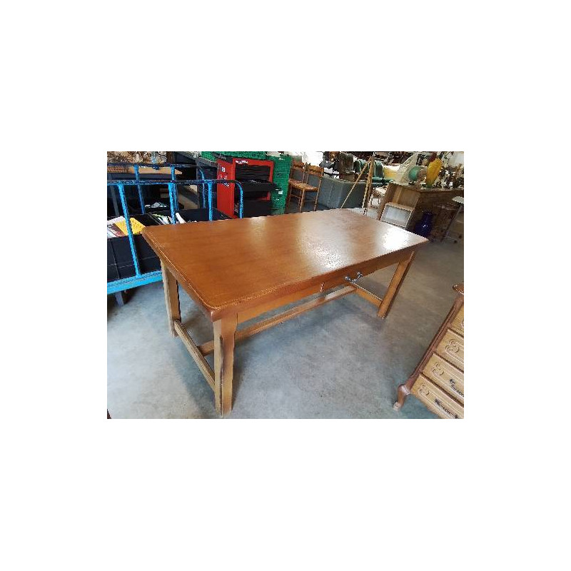 TABLE RECTANGULAIRE BOIS A ENTRETOISE 1 TIROIR 84X180X76