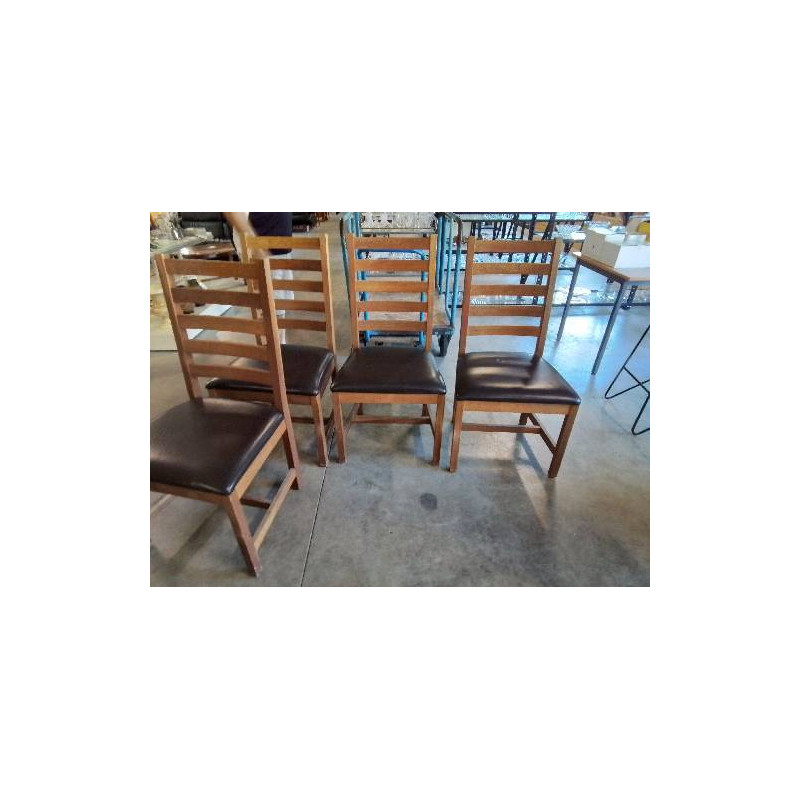 4 CHAISES BOIS ASSISE CUIR CHOCOLAT 