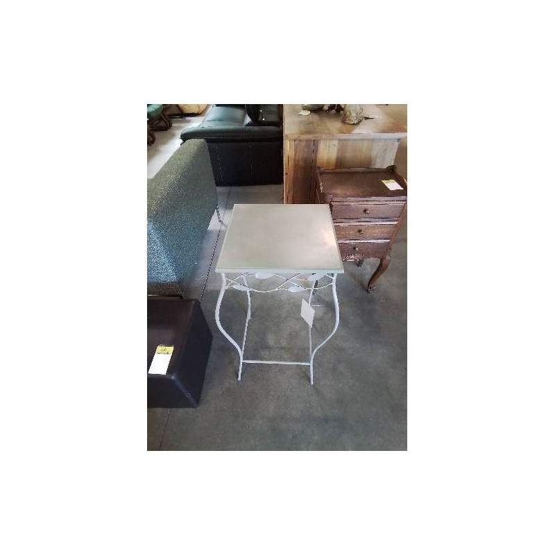 CONSOLE MÉTAL AUX FLEURS PLATEAU BOIS KAKI