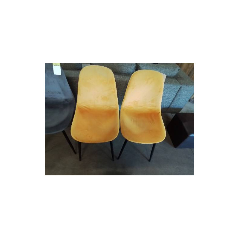 PAIRE DE CHAISES TISSU JAUNE PIÈTEMENT MÉTAL NOIR