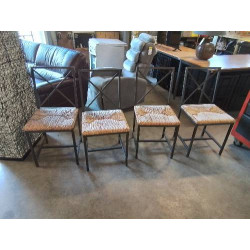 4 CHAISES MÉTAL PAILLE GRANAS 