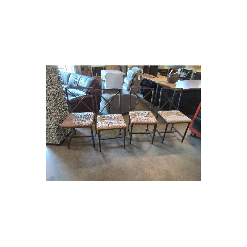 4 CHAISES MÉTAL PAILLE GRANAS 