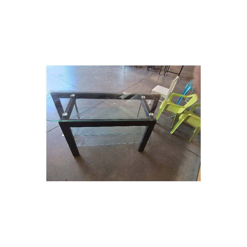 MEUBLE TV MÉTAL NOIR 3 PLATEAUX VERRE 