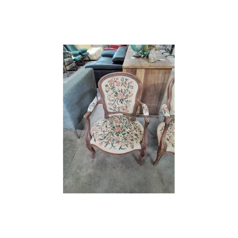 CABRIOLET BOIS ASSISE ET DOSSIER CAPITONNÉ TISSU FLEURI STYLE RÉGENCE 
