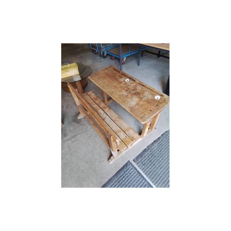 BUREAU D’ECOLIER DOUBLE BOIS AVEC ENCRIERS DÉBUT XXE