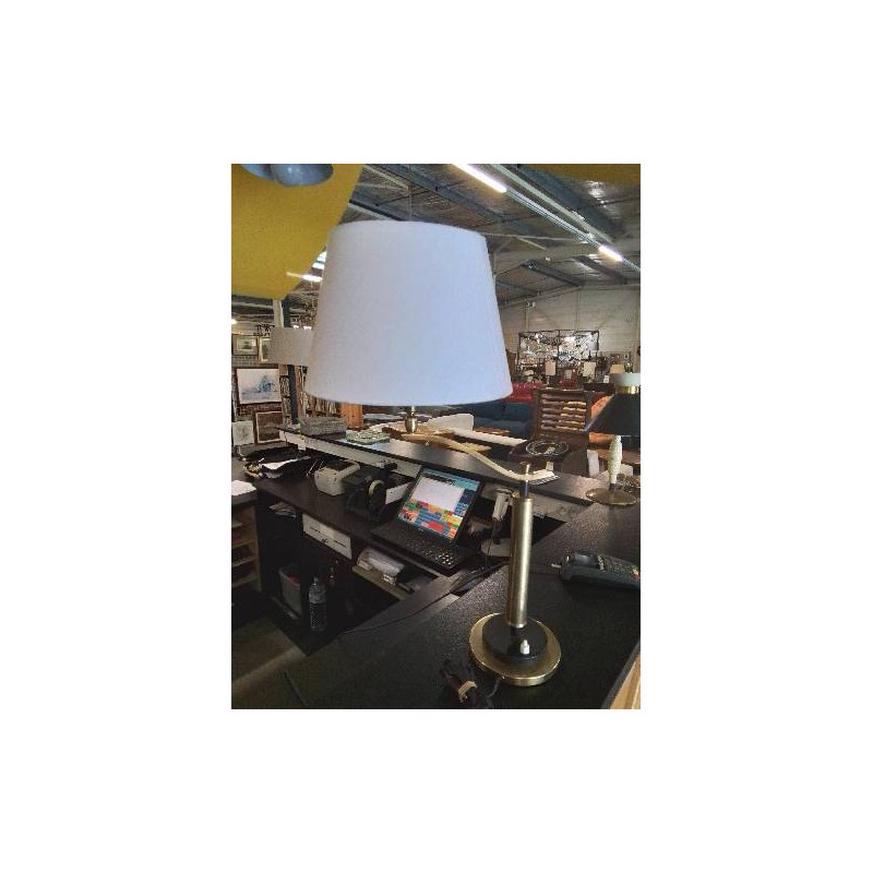 LAMPE DE BUREAU ORIENTABLE LAITON ET MÉTAL NOIR AJ ECRU ANNÉES 50/60