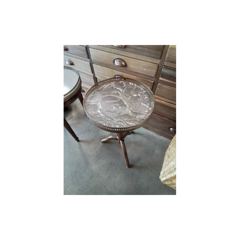 GUERIDON ROND A GALERIE PIÈTEMENT BOIS DESSUS MARBRE GRIS
