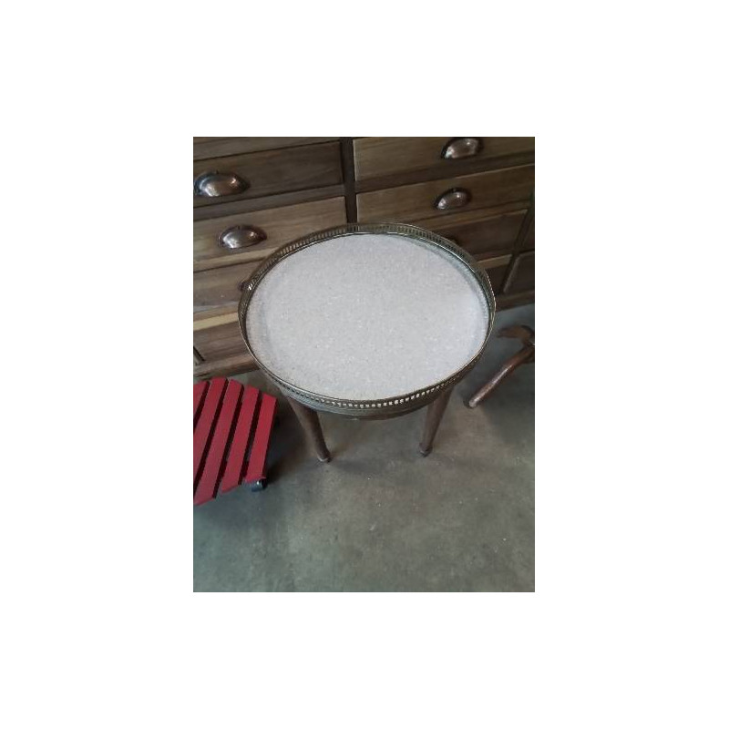 TABLE BOUILLOTTE A GALERIE BOIS DESSUS MARBRE GRIS STYLE LOUIS XVI FIN XIXE 