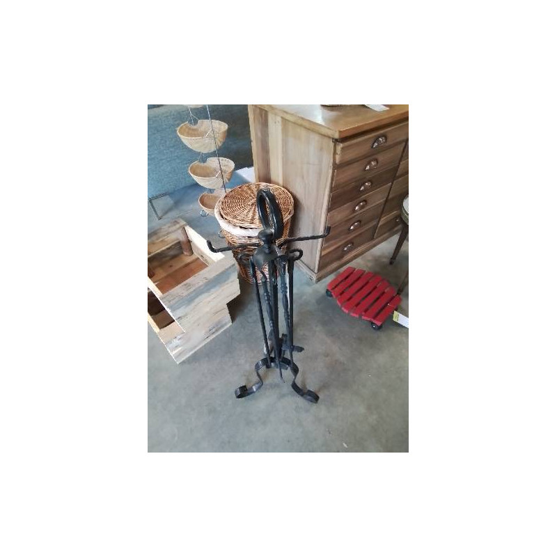 SERVITEUR DE CHEMINÉE FER FORGÉ 5 PIÈCES 