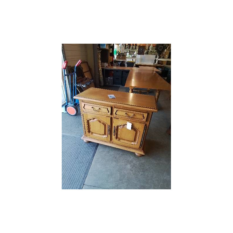 BUFFET BOIS CLAIR MOULURÉ 2 TIROIRS 2 PORTES PIEDS BOULES STYLE RÉGENCE