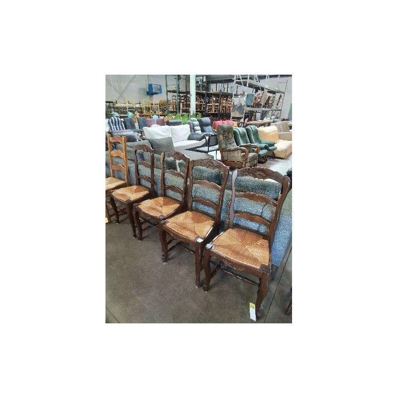 4 CHAISES A ENTRETOISE BOIS PAILLÉ STYLE RÉGENCE COQUILLE 
