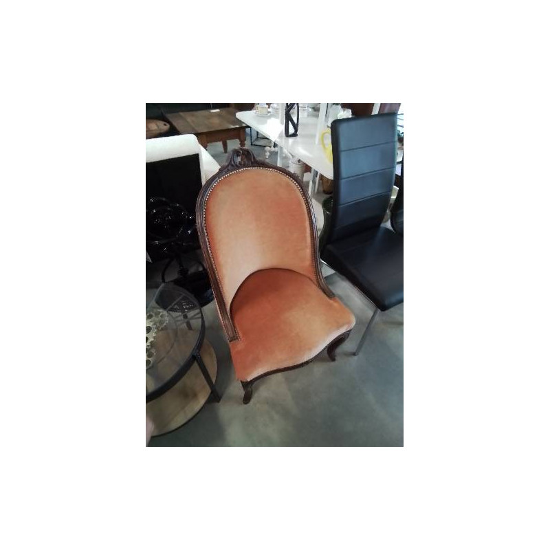 FAUTEUIL GONDOLE BOIS CAPITONNÉ TISSU ORANGÉ STYLE RÉGENCE 