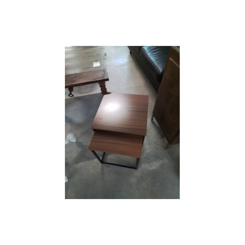 2 TABLES BASSES GIGOGNES PIÈTEMENT MÉTAL NOIR PLATEAU BOIS