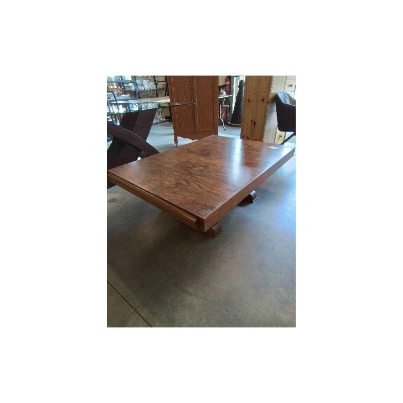 TABLE BASSE RECTANGULAIRE BOIS ET MÉTAL CHROMÉ PIÈTEMENT ART DÉCO 
