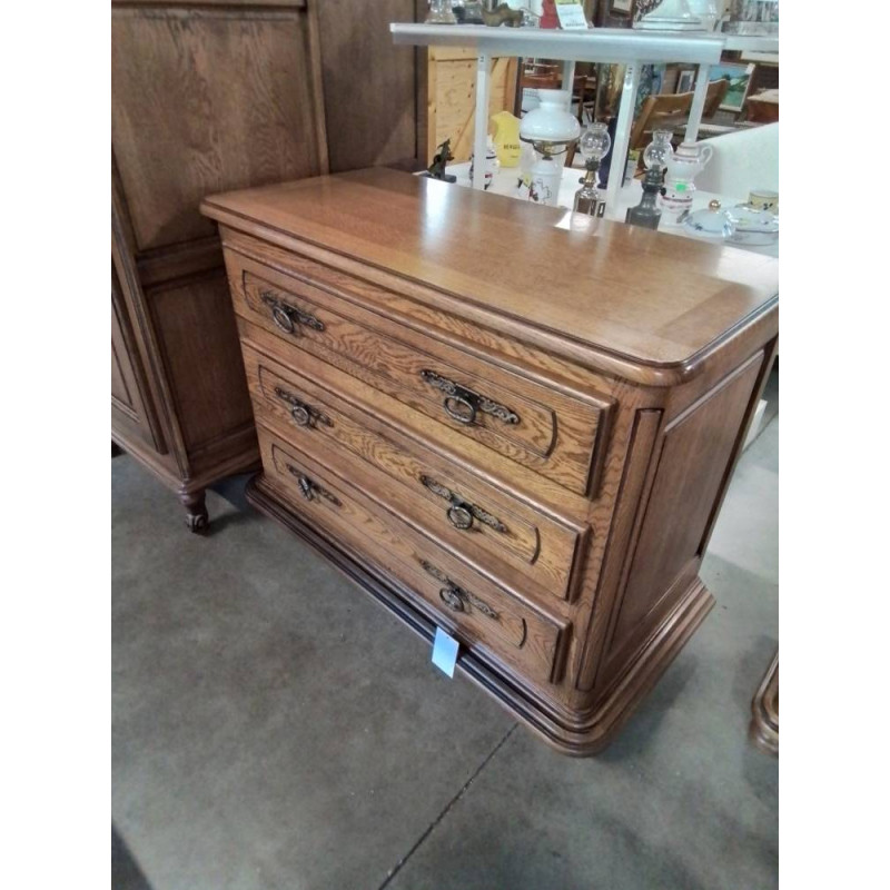 COMMODE BOIS MOULURÉ 3 TIROIRS PIEDS BOULES STYLE RÉGENCE 