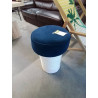POUF CORDAGE TRESSÉ BLANC ASSISE TISSU BLEU