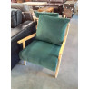 FAUTEUIL BOIS CLAIR ASSISE ET DOSSIER CAPITONNÉ TISSU VERT 