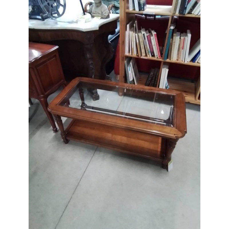 TABLE BASSE RECTANGULAIRE 2 NIVEAUX BOIS DESSUS VERRE
